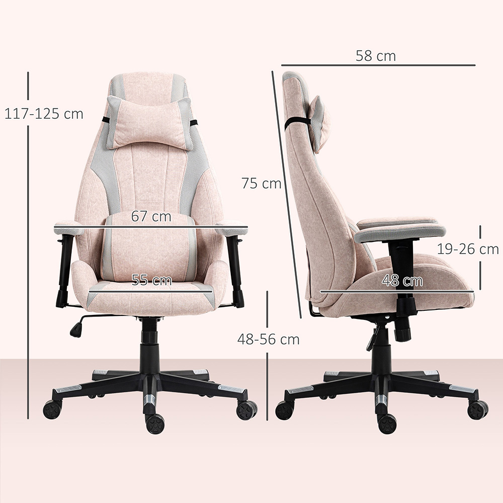 HOMCOM Pale Pink Gaming Chair with Swivel Wheels Image 9