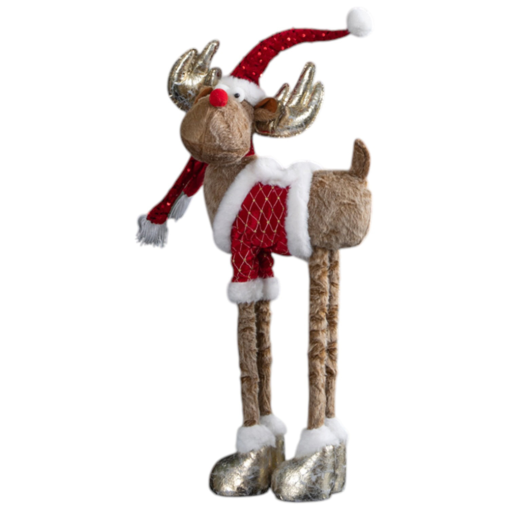 Samuel Alexander Golden Tall Plush Rudolph Christmas Decoration with Extendable Legs 91cm Image 1