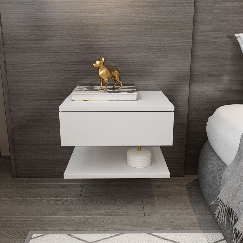 Decorotika Vivid White Minimalist Floating Nightstand Image 8