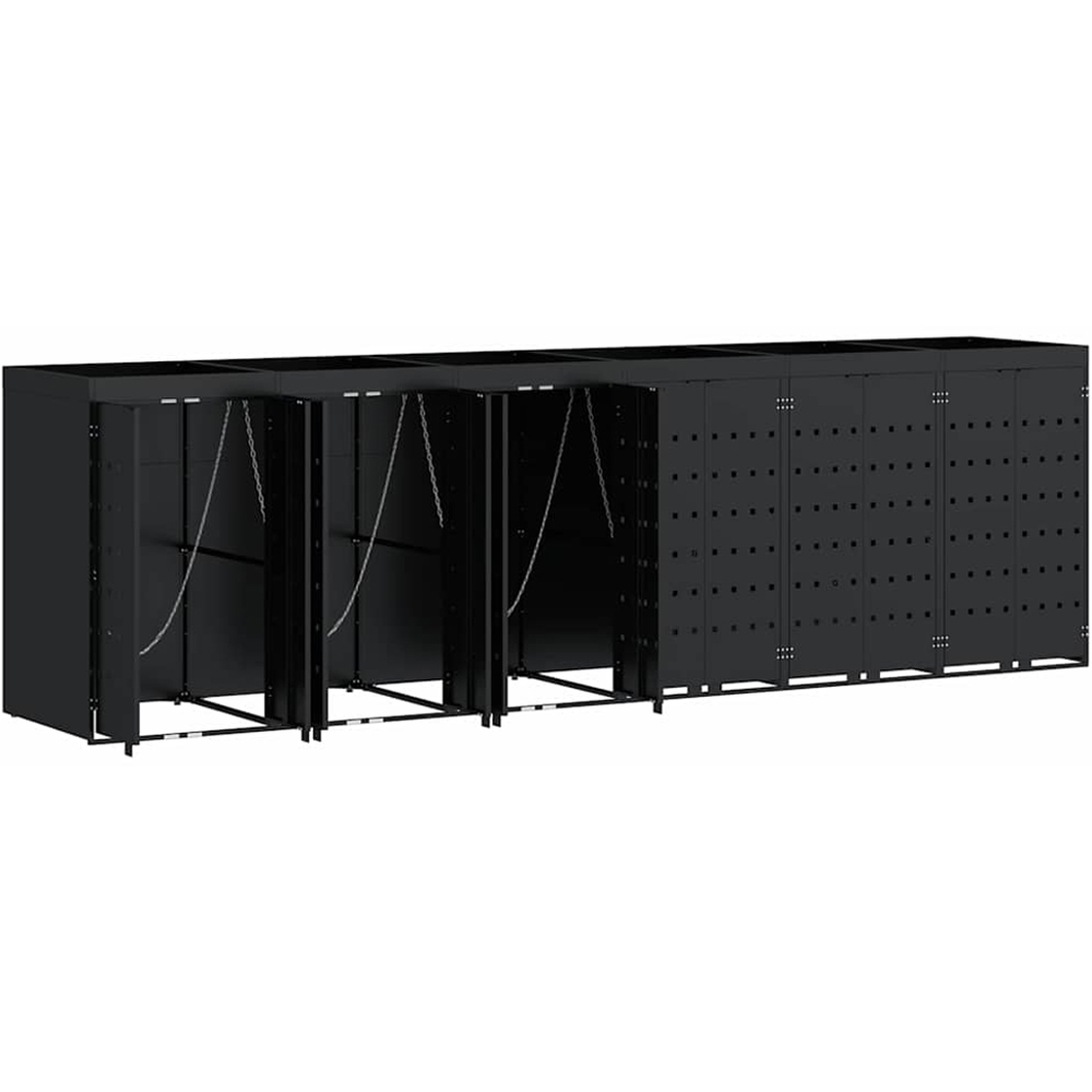 vidaXL Black 6 Wheelie Bin Storage Shed with Planter Roof Image 4