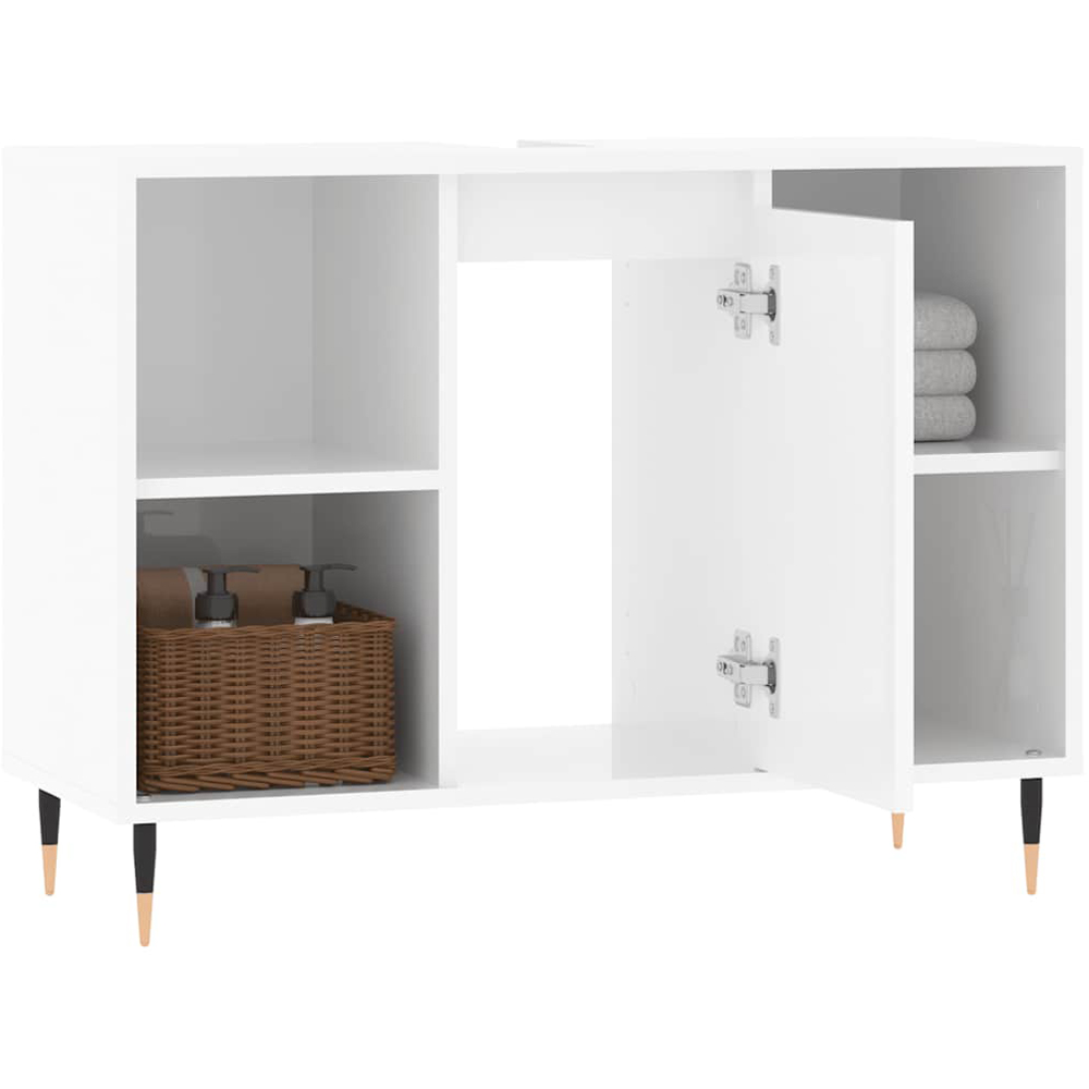vidaXL Single Door 4 Shelf White Wooden Bathroom Cabinet Image 3
