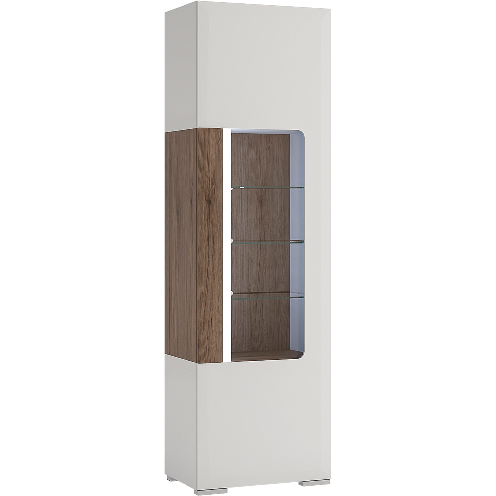 Florence Toronto Single Door White and San Remo Oak Glazed Narrow Display Cabinet Image 2