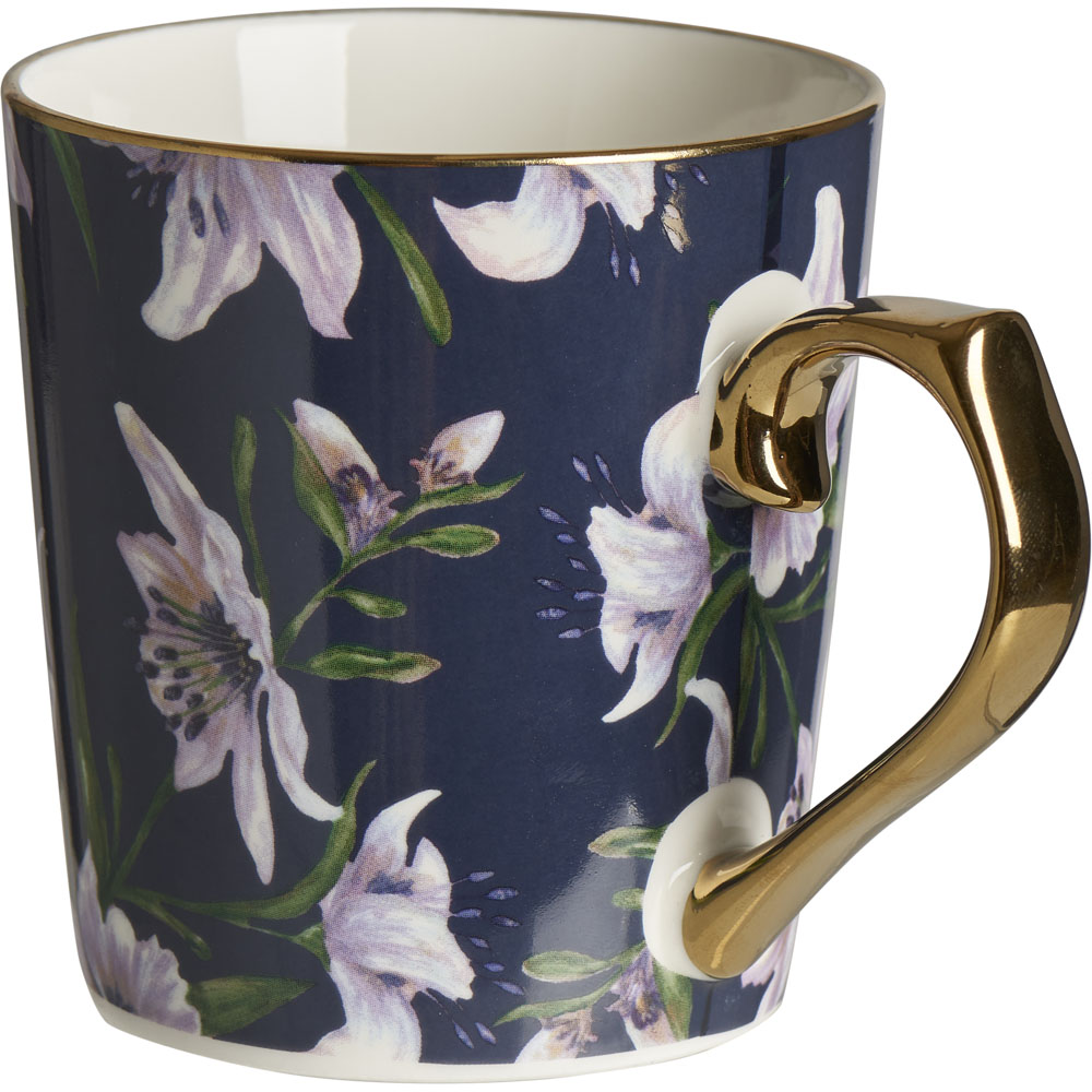 Wilko Midnight Blue Metallic Floral Mug Image 2