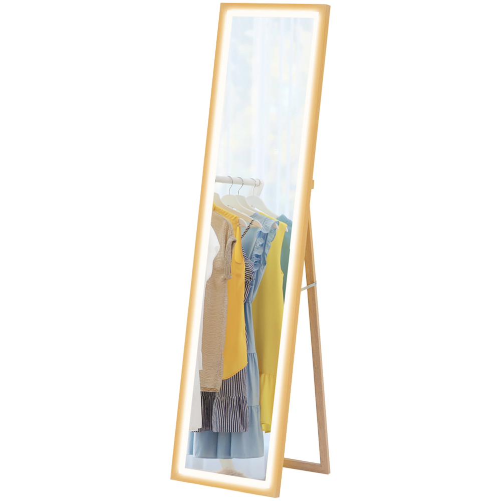 Portland Oak Wood Effect Frame Full Length Mirror with Dimming Lights 160 x 40cm Image 1