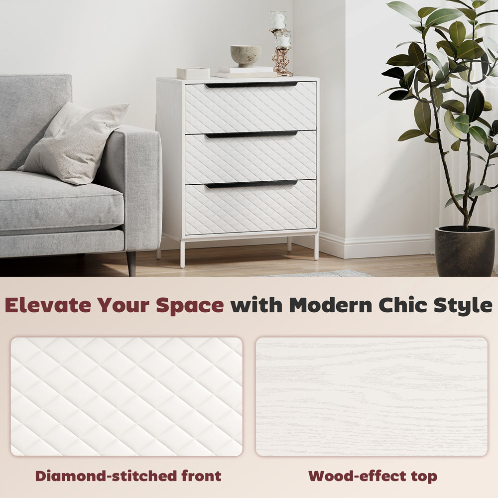Portland 3 Fabric Drawer White Chest of Drawers Image 4