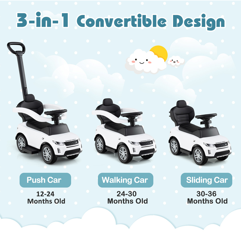 Costway 3-in-1 Toddler White Licensed Land Rover Discovery Ride On Push Car Image 7