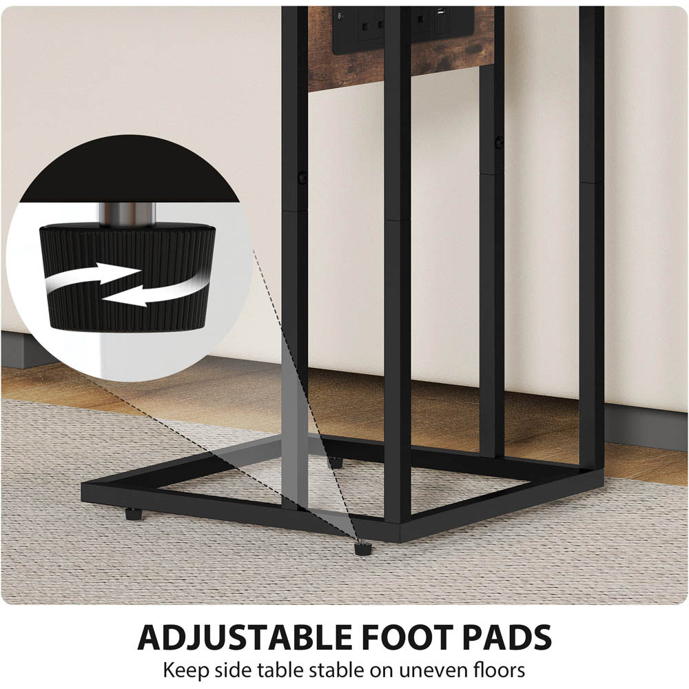 Portland Rustic Brown C Shaped Foldable Top Side Table with Charging Station Image 5
