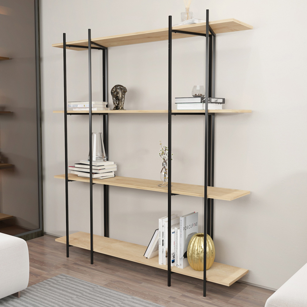 Decorotika Moss 4 Shelf Oak and Black Bookcase Image 1