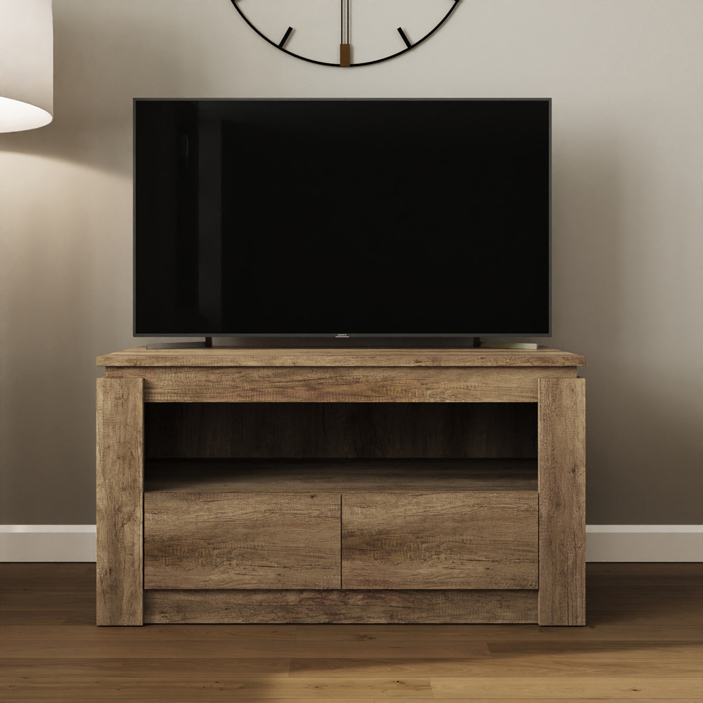 GFW Canyon 2 Drawer Single Shelf Oak TV Unit Image 8