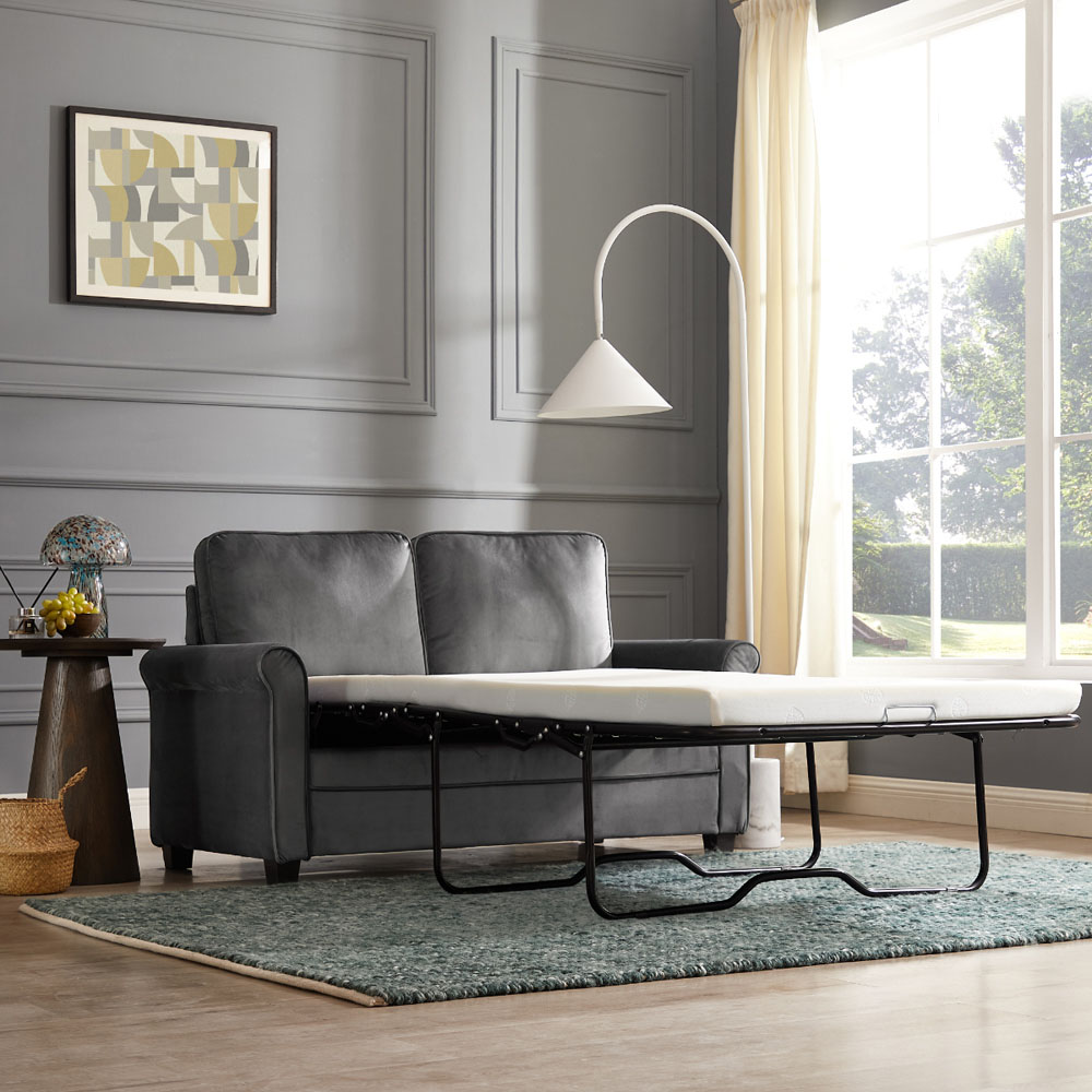 Home Detail Nathan Small Double Sleeper Grey Velvet Pull Out Sofa Bed Image 9