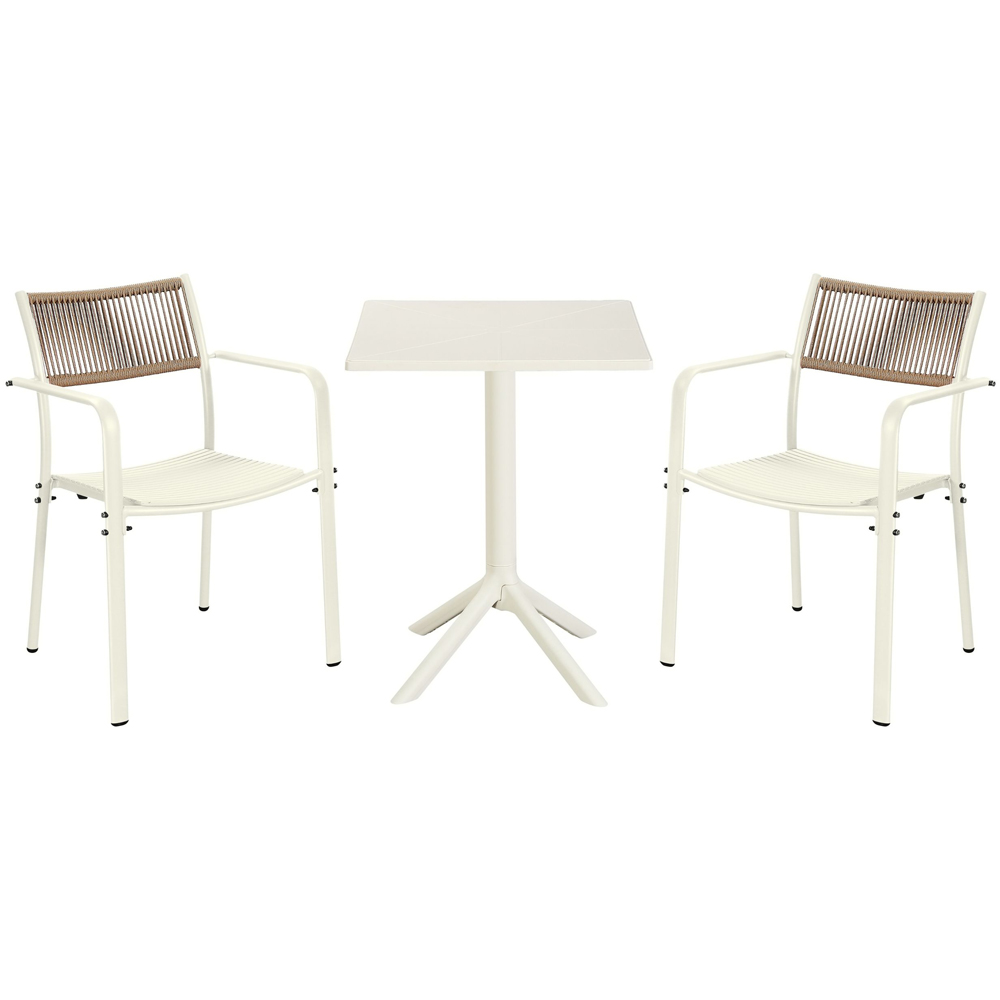 Core Products 2 Seater White Rope Back Effect Square Plastic Table Garden Bistro Set Image 2