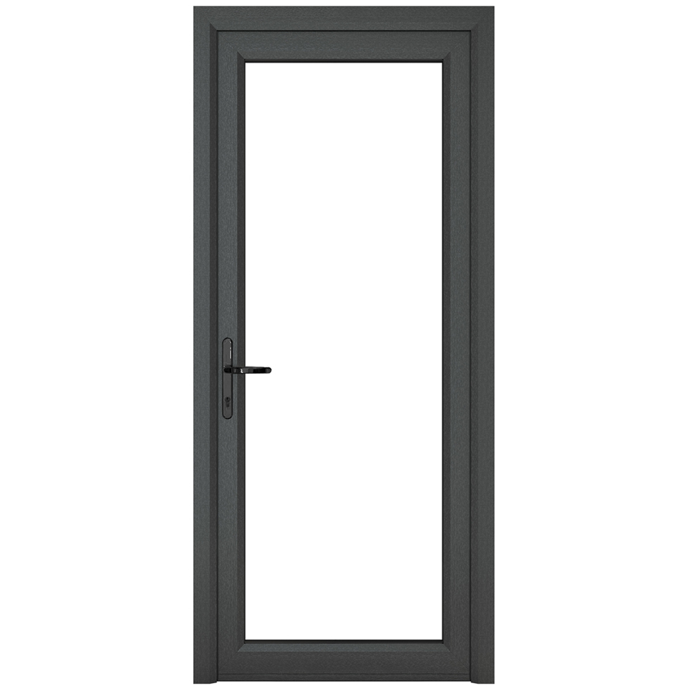 Crystal uPVC Double Glazed Grey White Door Full Glass Right hand Clear Glass 840x2090mm Image 1