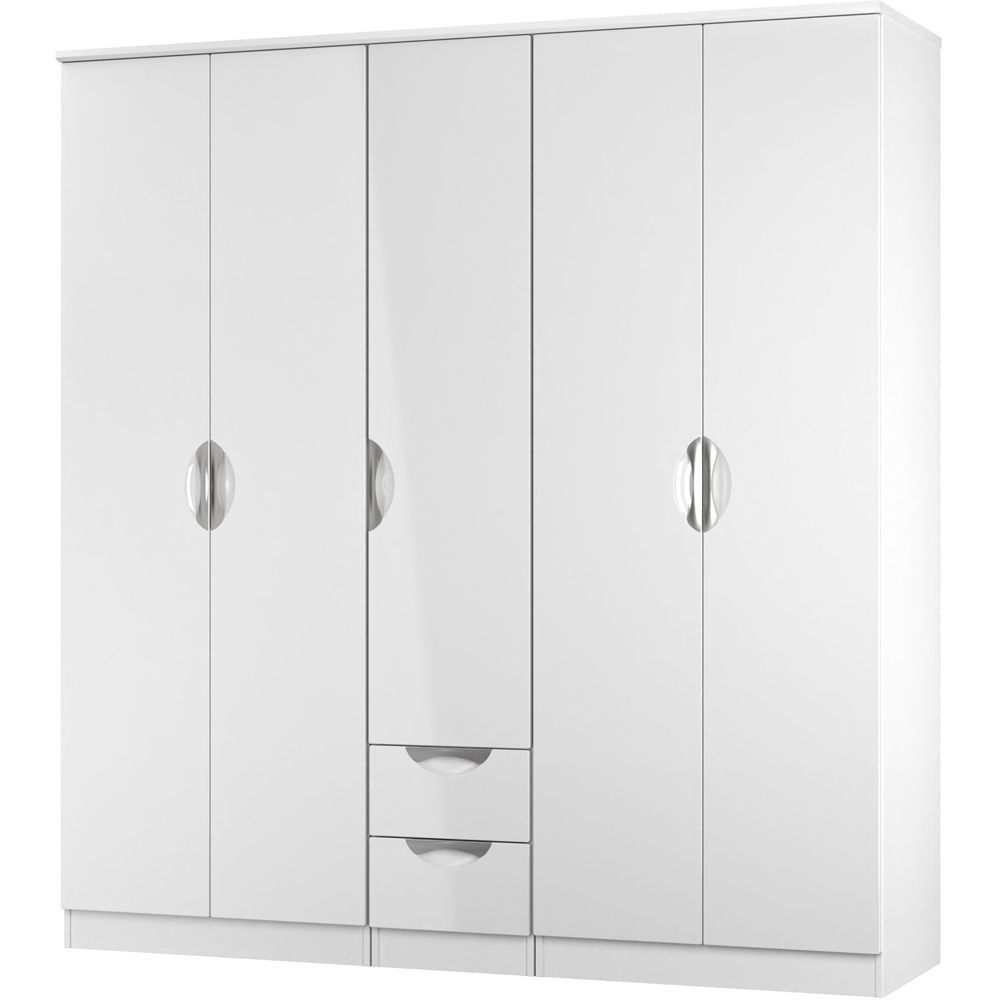 Crowndale Camden 5 Door 2 Drawer White Gloss and White Wardrobe Ready Assembled Image 3