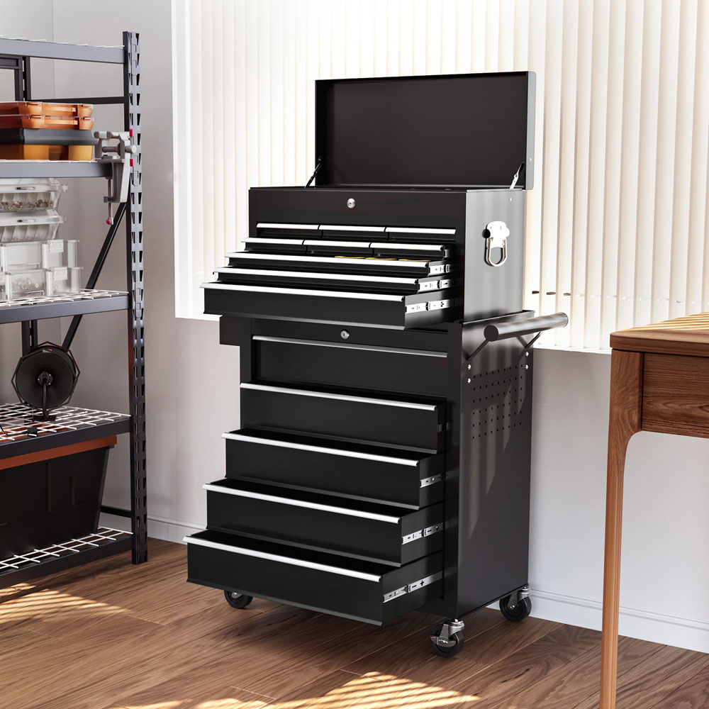 HOMCOM 14 Drawer Black Lockable Roller Cabinet Image 4