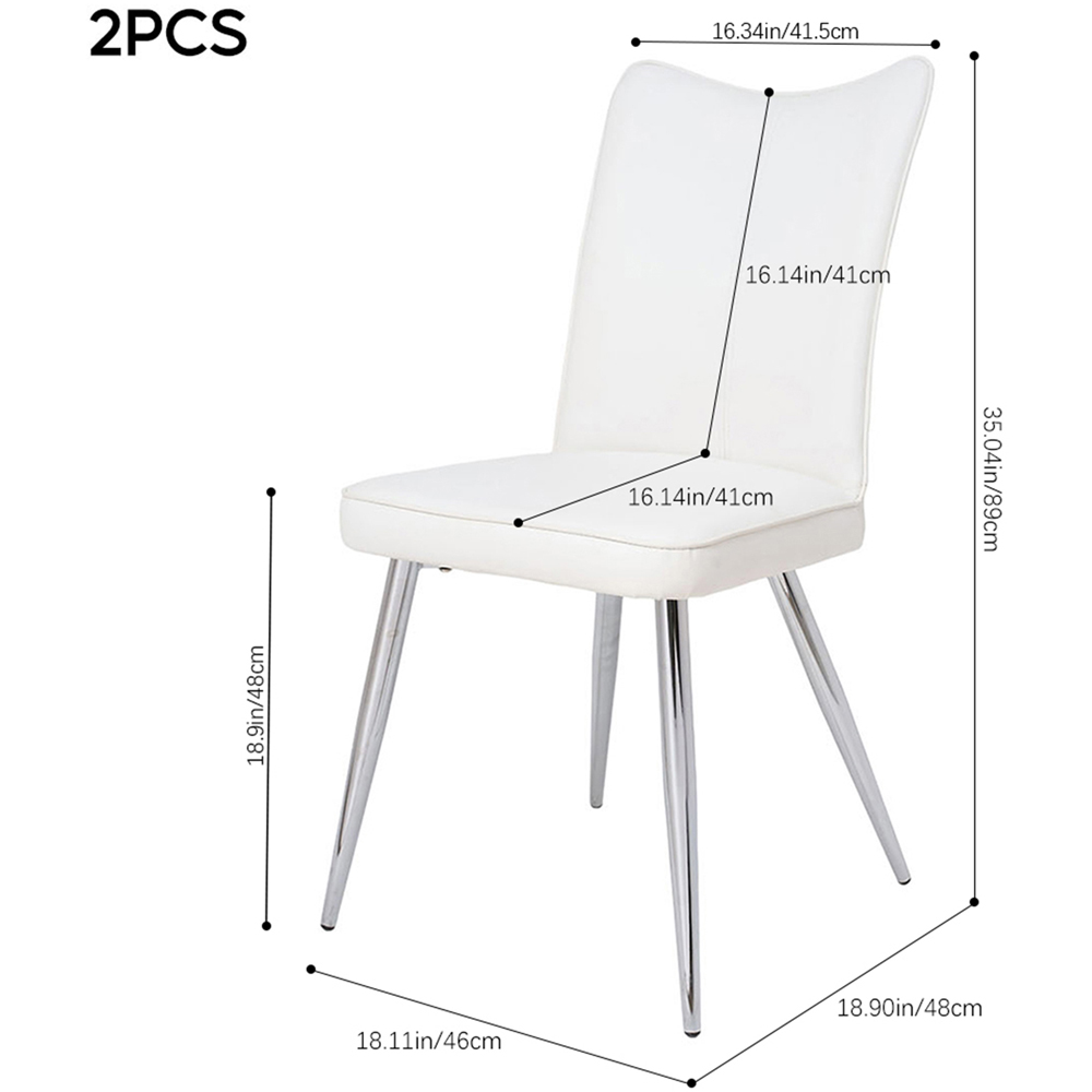 Living and Home Set of 2 White PU Leather High Backrest Dining Chair Image 9