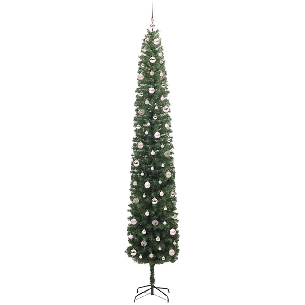 vidaXL Green Artificial Christmas Tree with LEDs Pink Decoration Ornaments 9ft Image 4