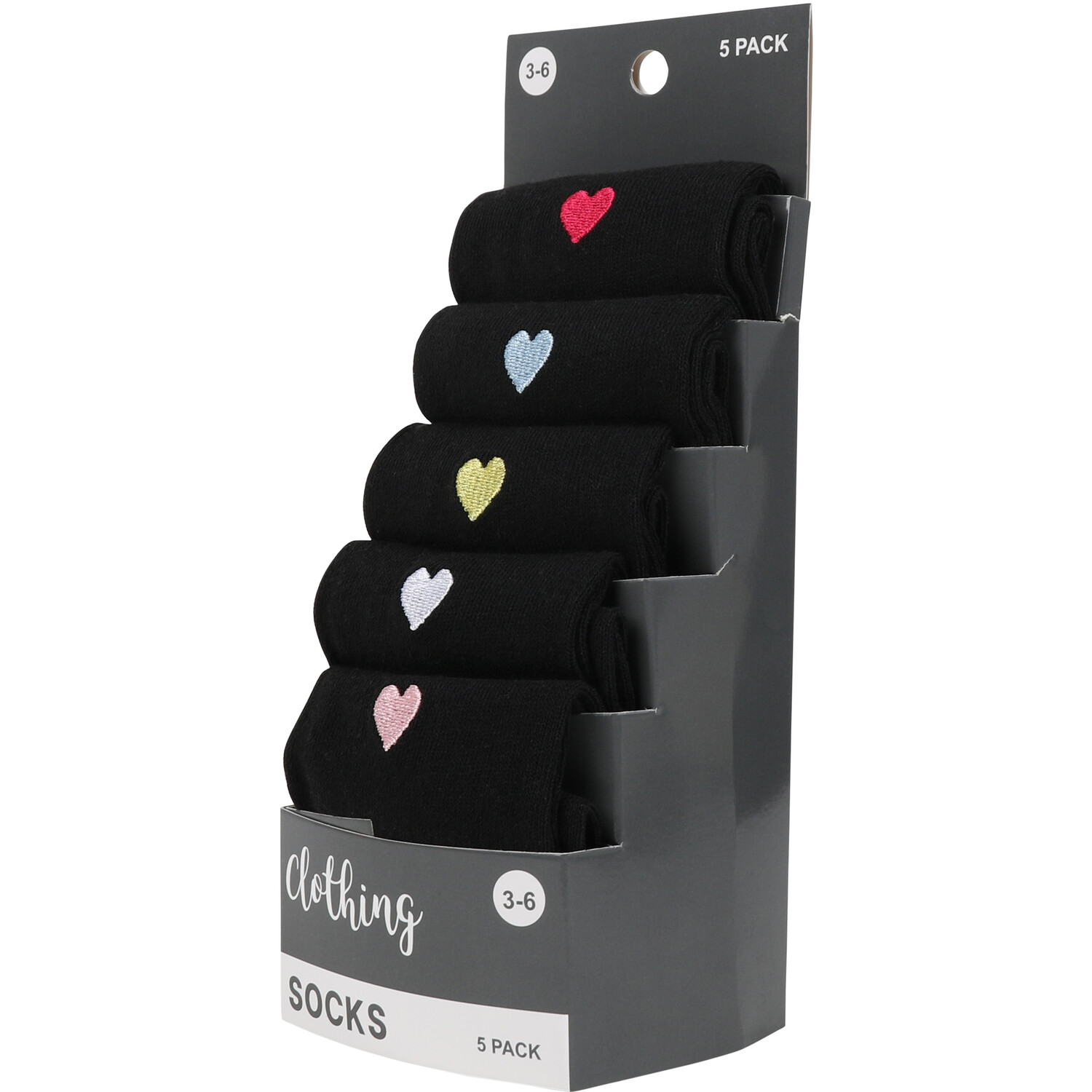 Pack of 5 Womens Embroided Socks - Black Image 2