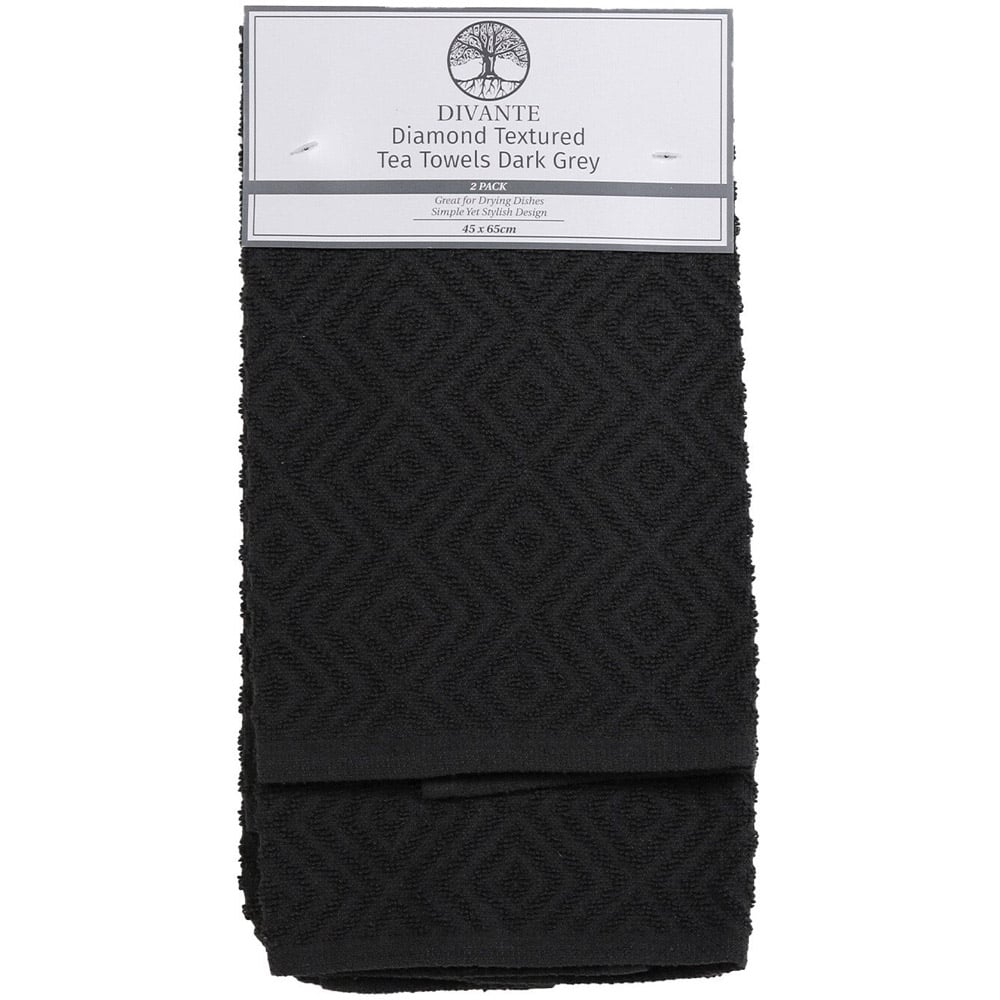 Pack of 2 Diamond Textured Tea Towel - Dark Grey Image