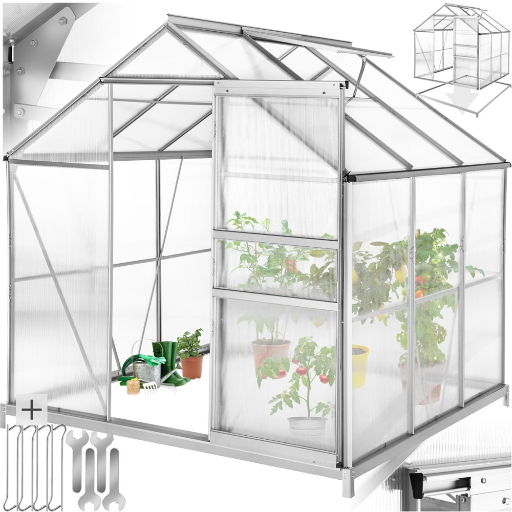 tectake Clear Aluminium 6 x 6.2ft Greenhouse with Foundation Image 2