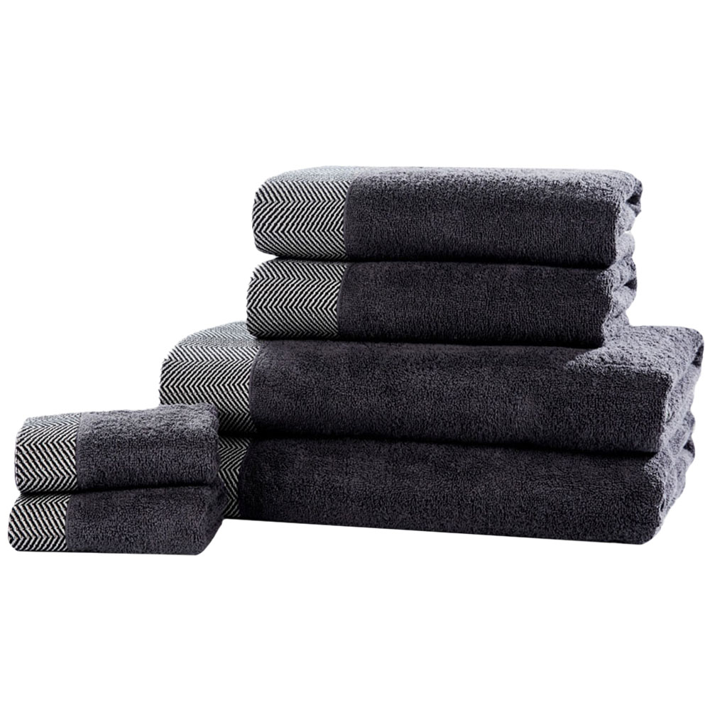 Rapport Home Tidal Pure Cotton Charcoal Grey Towel Bundle Set of 6 Image 1