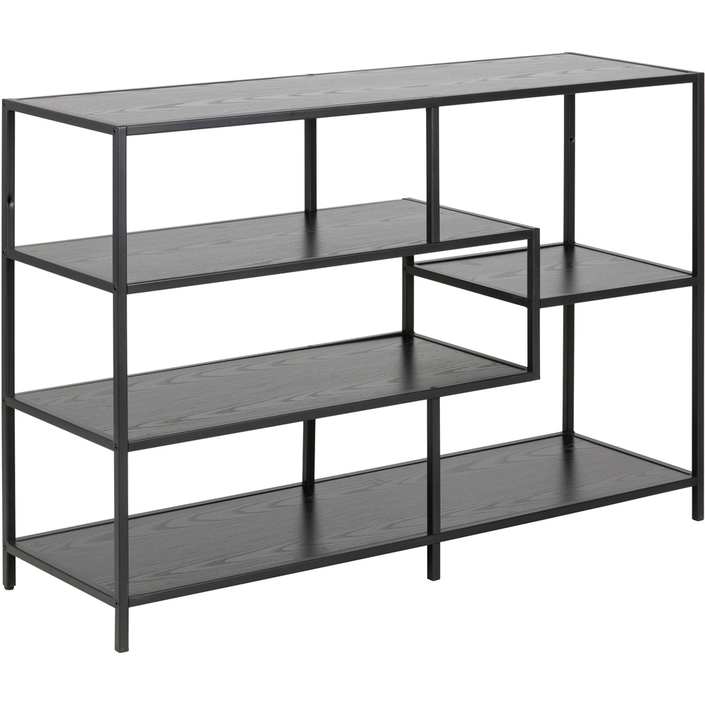 Florence Seaford 4 Shelf Black and Oak Metal Wide Bookcase Image 2