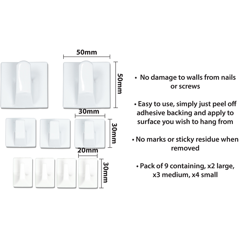 St Helens Square Shape Plastic Self Adhesive Hook 9 Pack Image 5