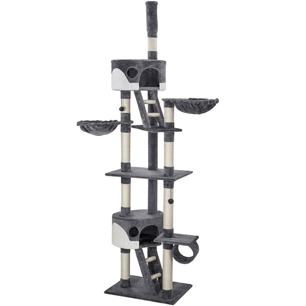 tectake Hansi Grey and White Cat Tree with Scratching Posts 260cm Image 1