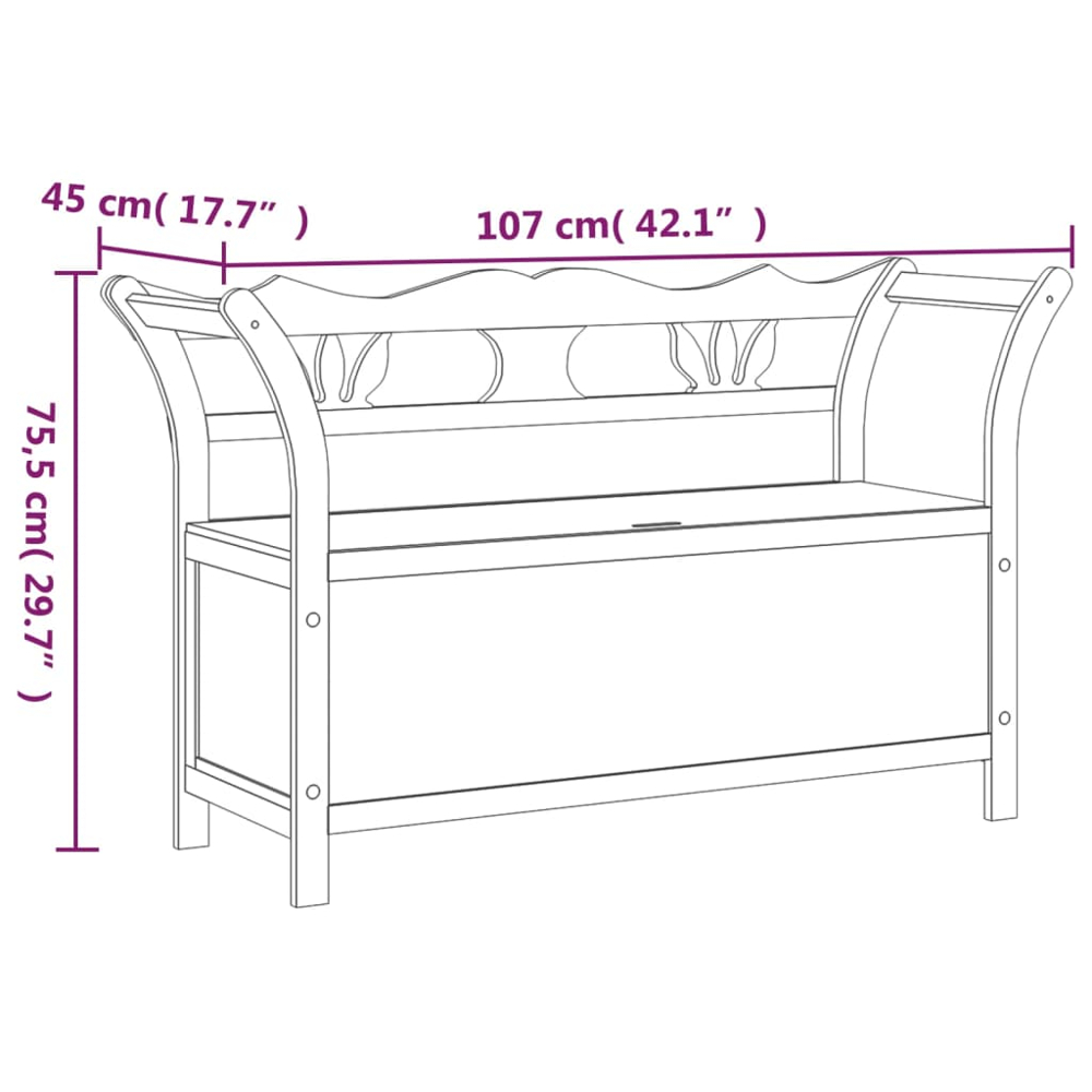 vidaXL 2 Seater Black Fir Wood Storage Bench Image 6