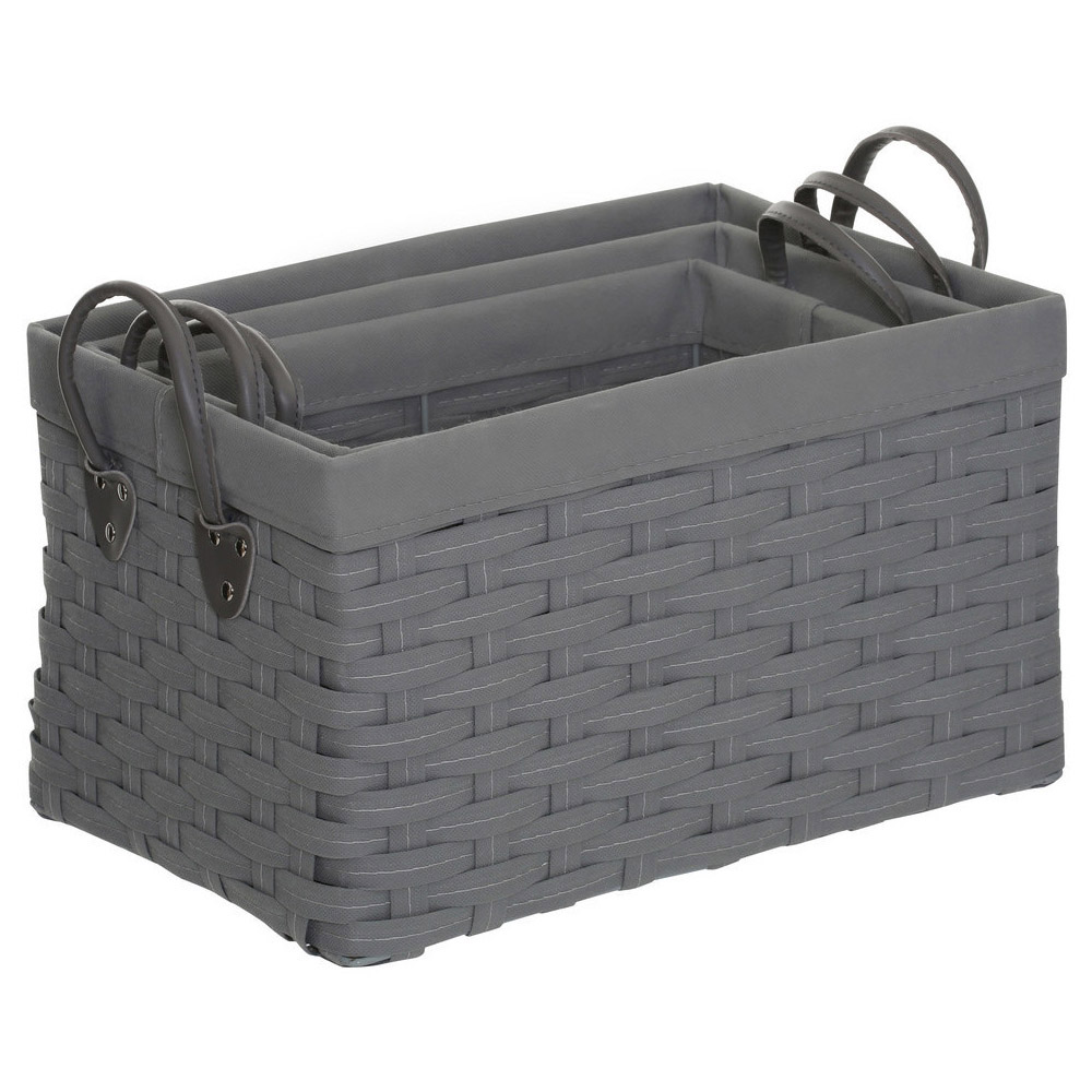 Premier Housewares Lida Grey Rectangular Storage Basket Set of 3 Image 3