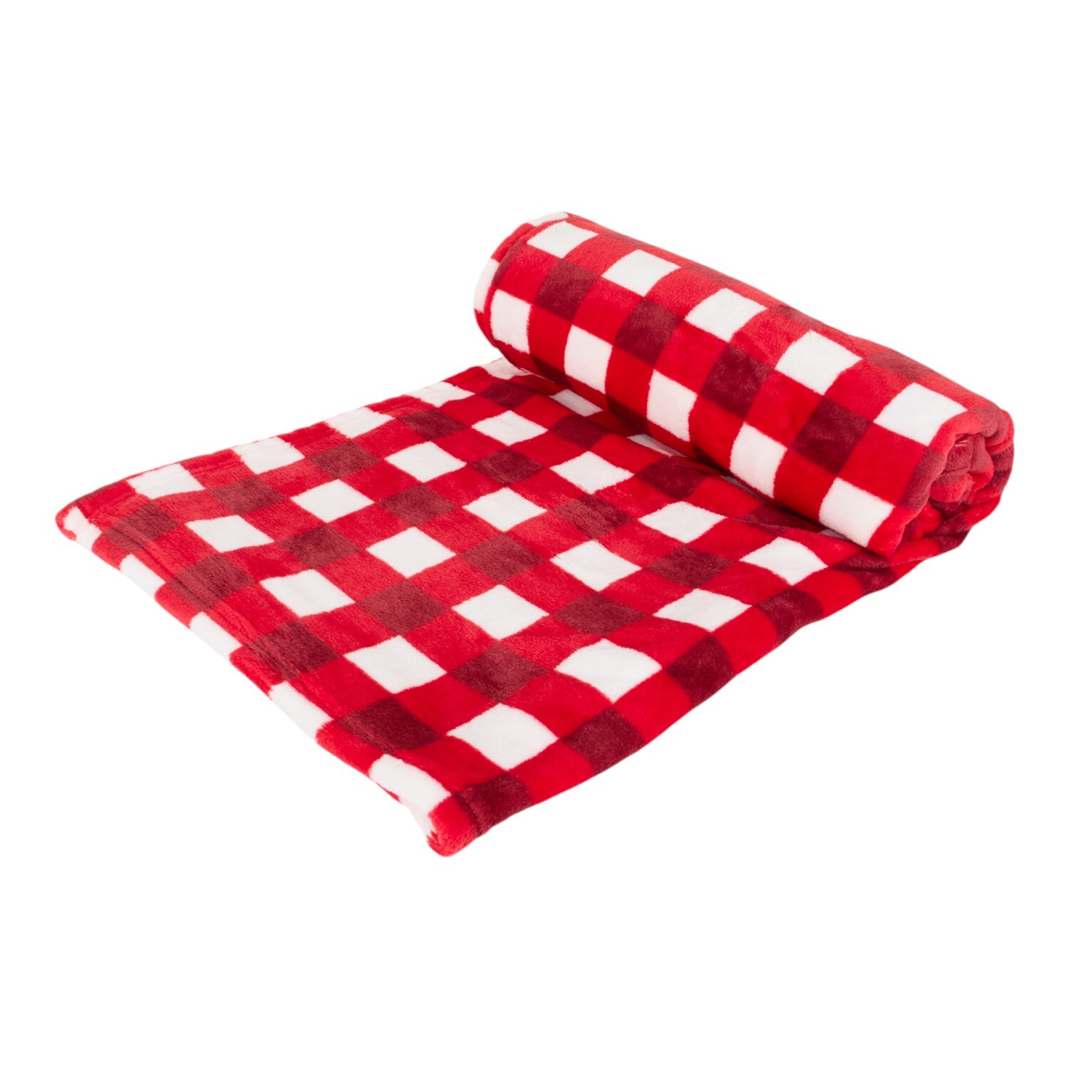 Gingham Printed Fleece Throw Red Image 3