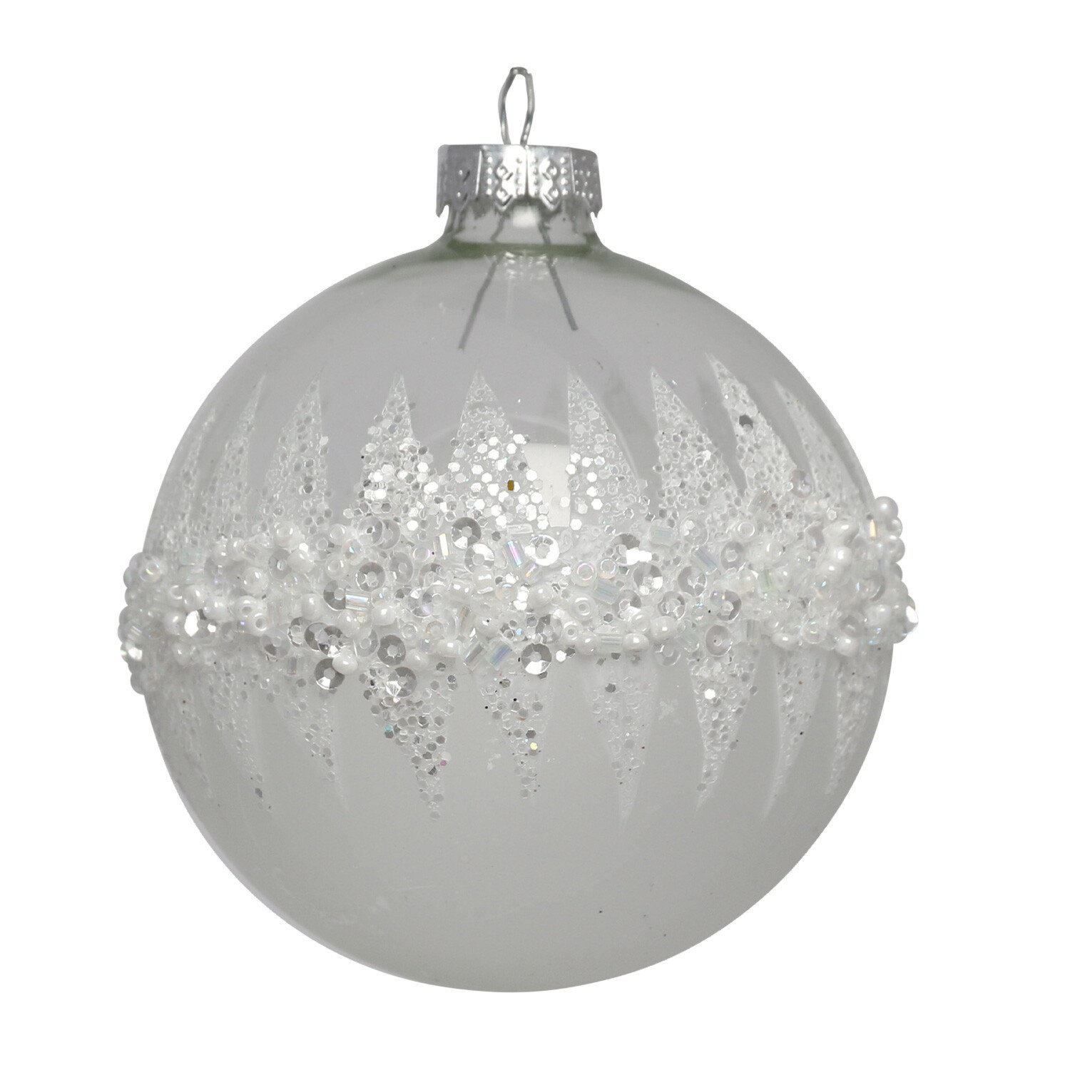 Midnight Fantasy Silver Frosted Sparkle Christmas Bauble Single Ornament Image 4