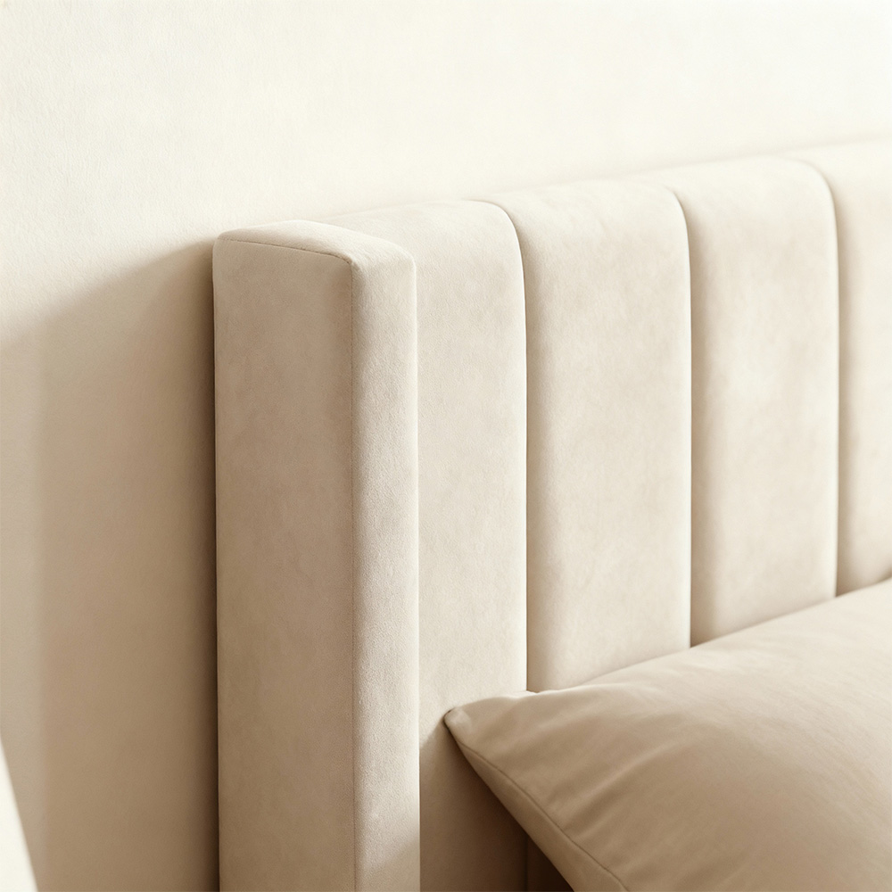 Home Source Alix King Size Putty Velvet Lift-Up Ottoman Bed with Fluted Headboard Image 2