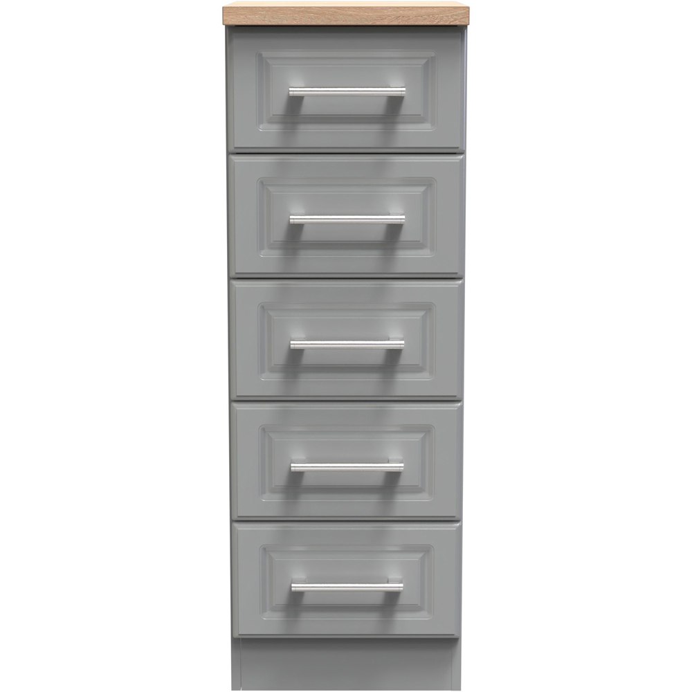 Crowndale Kent 5 Drawer Dusk Grey and Bardolino Oak Tall Bedside Cabinet Ready Assembled Image 2