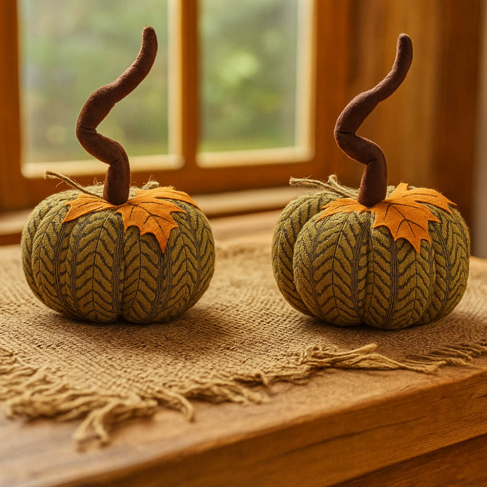 Garden Mile Green Plush Pumpkin Halloween Decoration Set 13cm 2 Pack Image 2