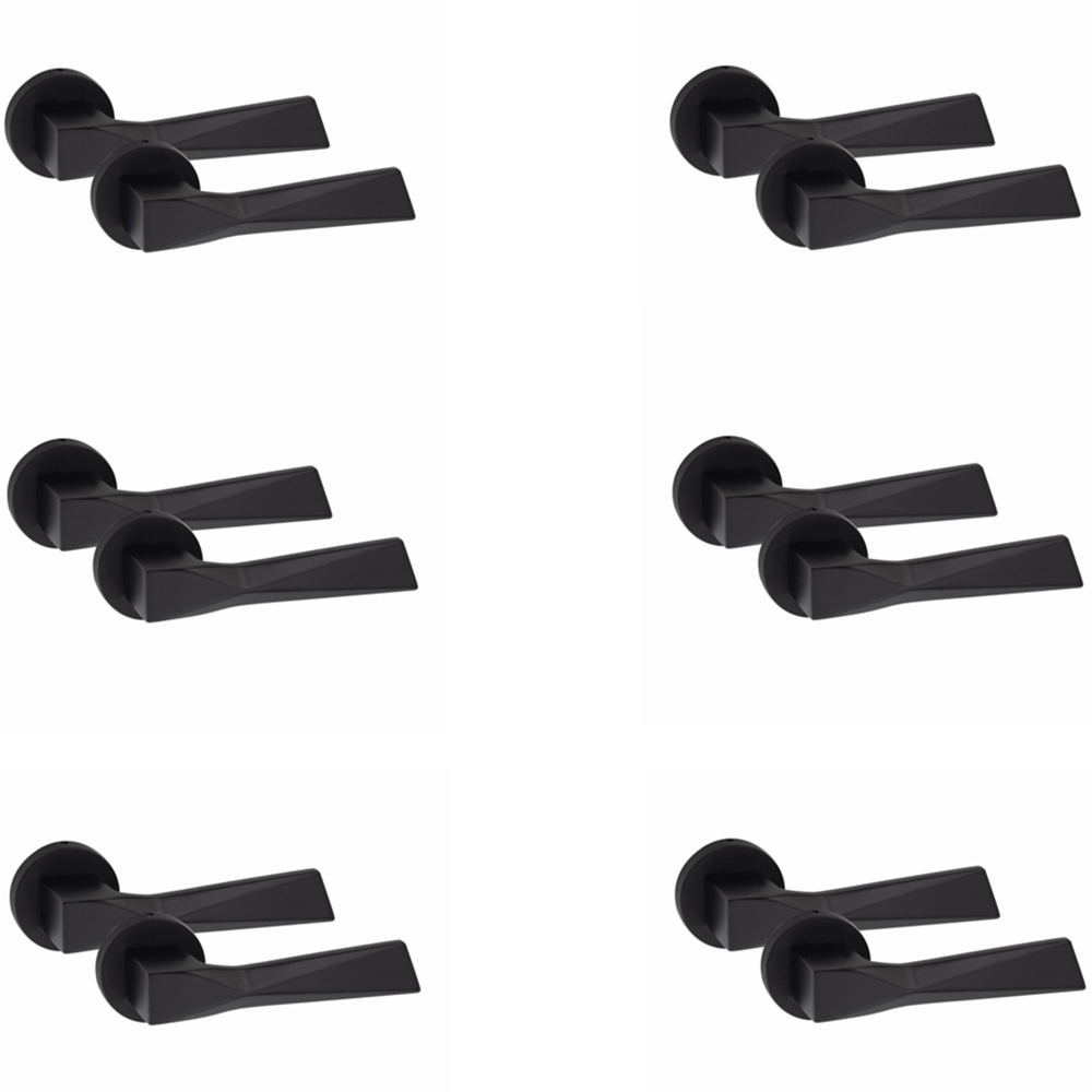 Golden Grace Modern Aura Matt Black Premium Door Handles 6 Pack Image 1