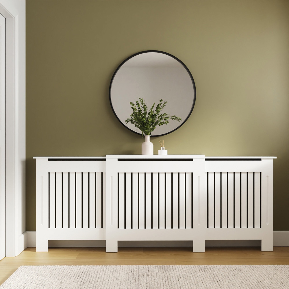 GFW Harrison White Open Slat Adjustable Radiator Cover Image 2