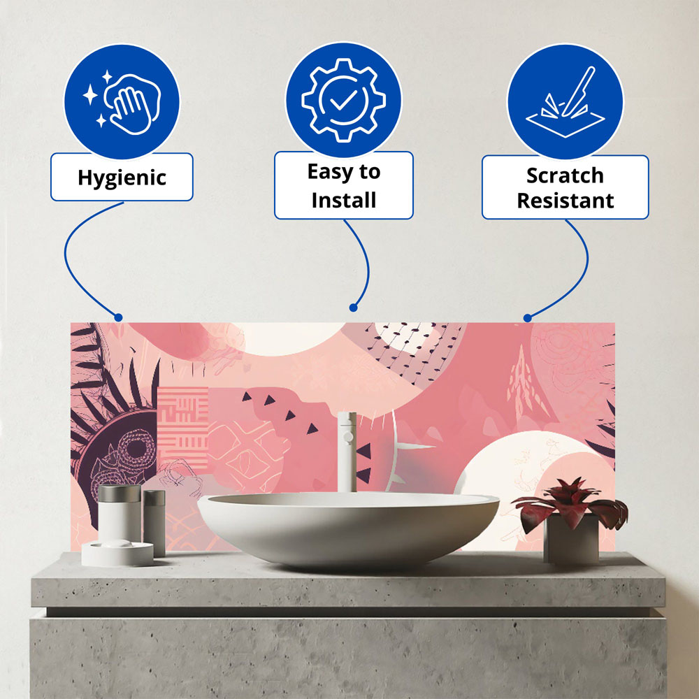 Warren Reed Designer Abstract Pink White Glass Bathroom Splashback 25 x 60cm Image 3