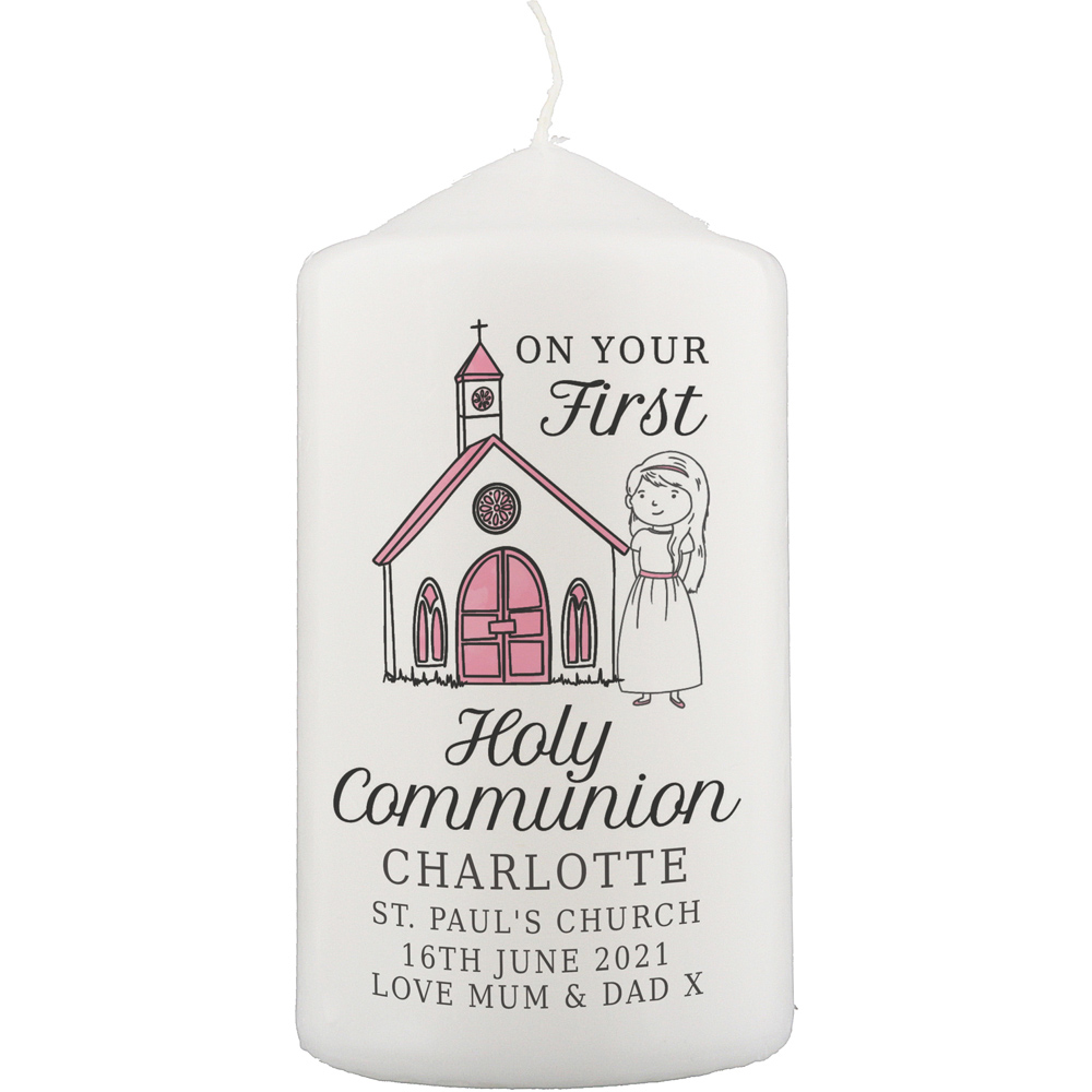 Personalised Memento Personalised Girls First Holy Communion Pillar Candle Image 1