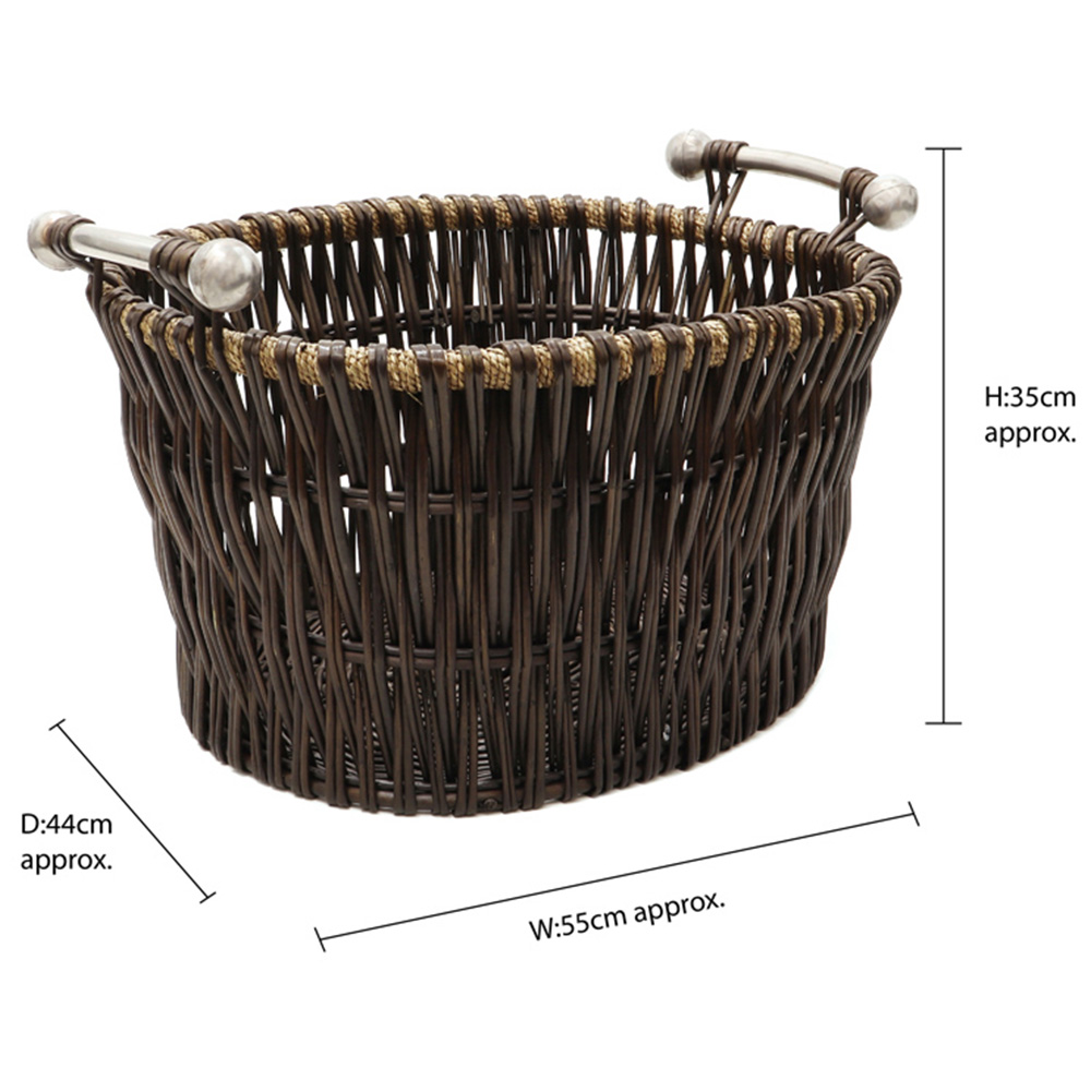 JVL Dark Willow Brown Log Basket with Metal Handles 35 x 55 x 44cm Image 9