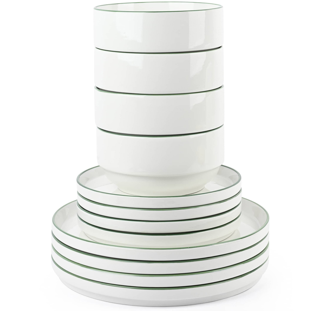 Waterside Green Rim White Stackable 12 Piece Dinner Set Image 4