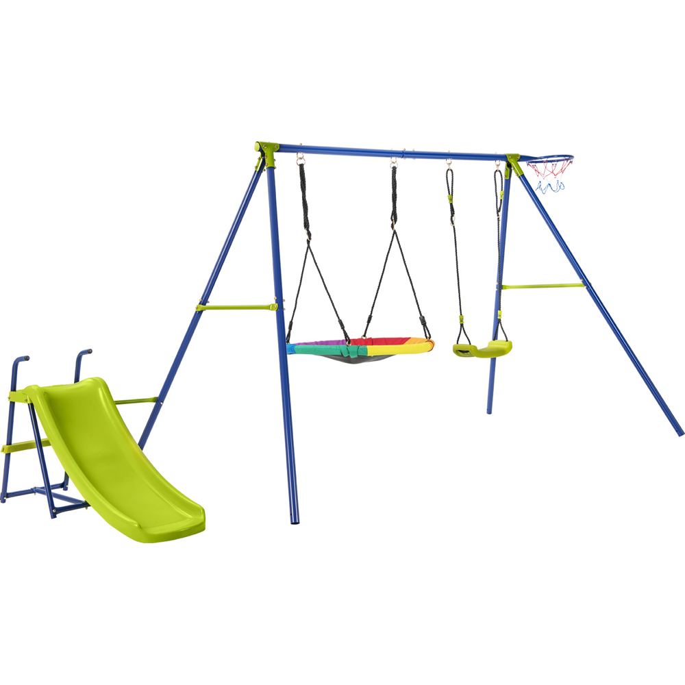 Costway 4 in 1 Swing and Slide Playset with Basketball Hoop Image 1