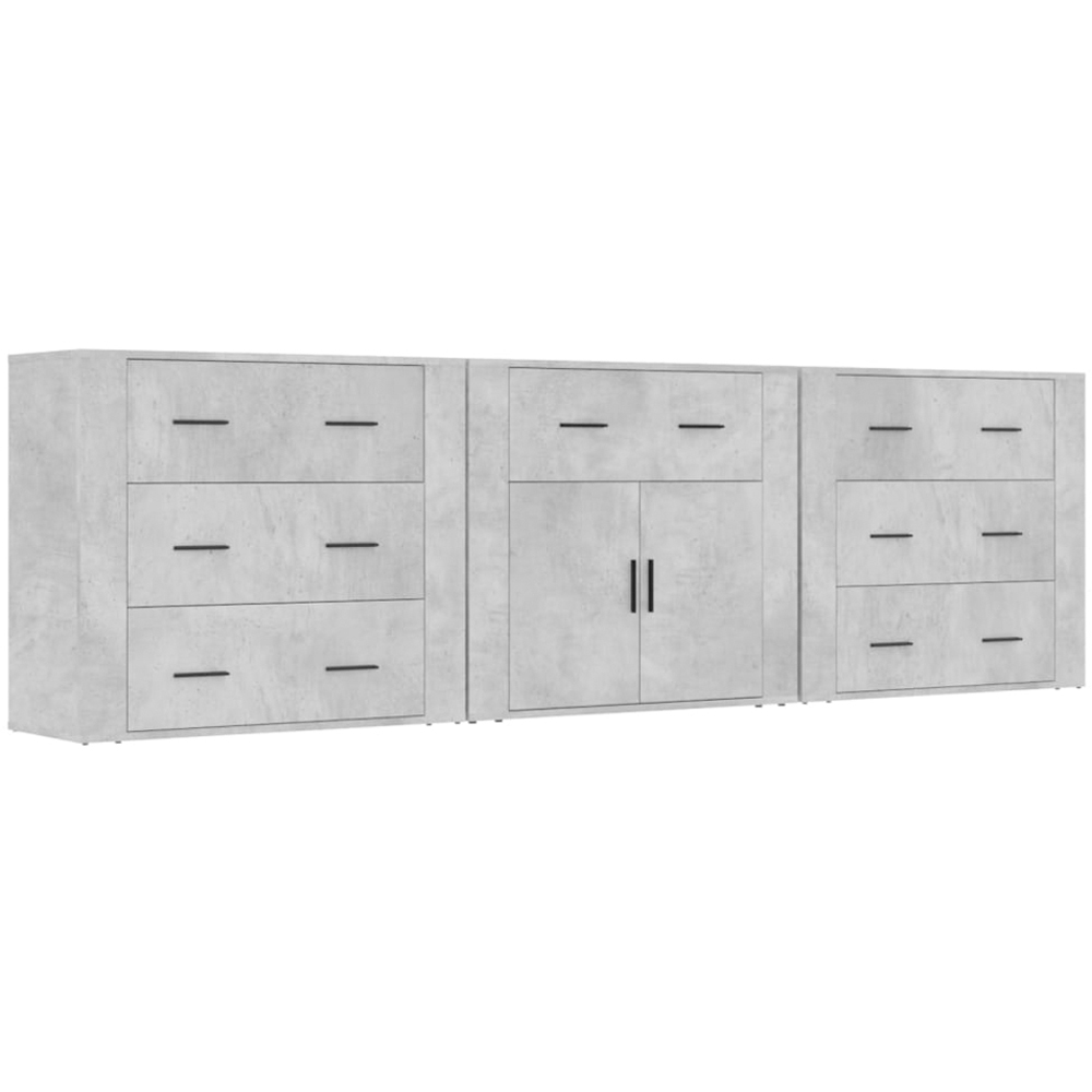 vidaXL Concrete Grey Wooden Sideboard 3 Piece Image 2