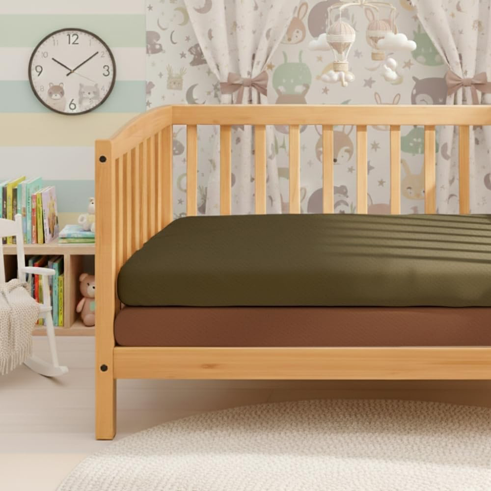 MHG Living Green and Mustard Jersey Cotton Fitted Cot Bed Sheet 120 x 60cm 2 Pack Image 2