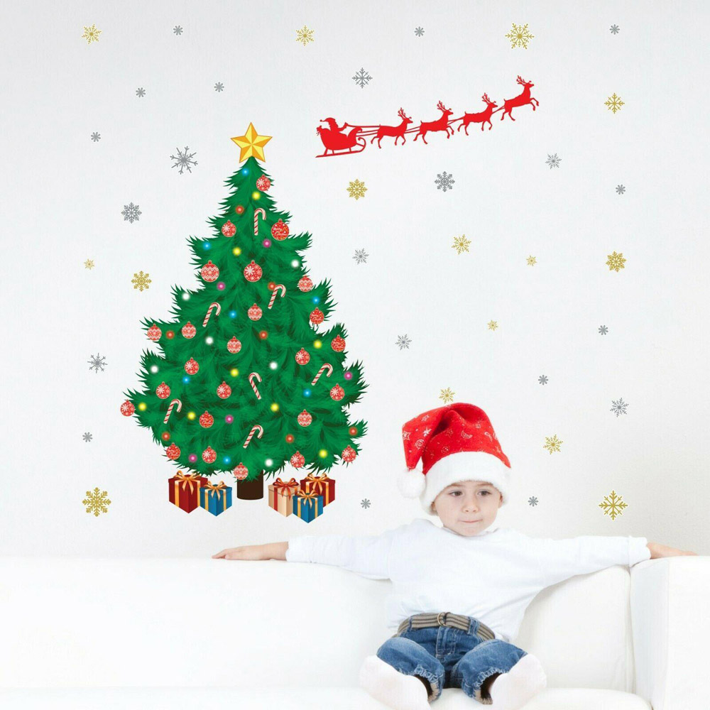 Walplus Christmas Tree with Santa Sleigh Self Adhesive Wall Sticker Image 3