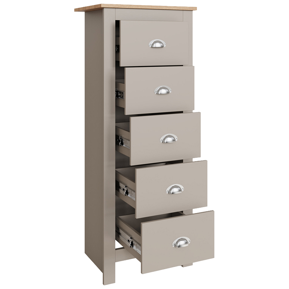 GFW Lancaster 5 Drawer Grey Tall Boy Chest of Drawers Image 4