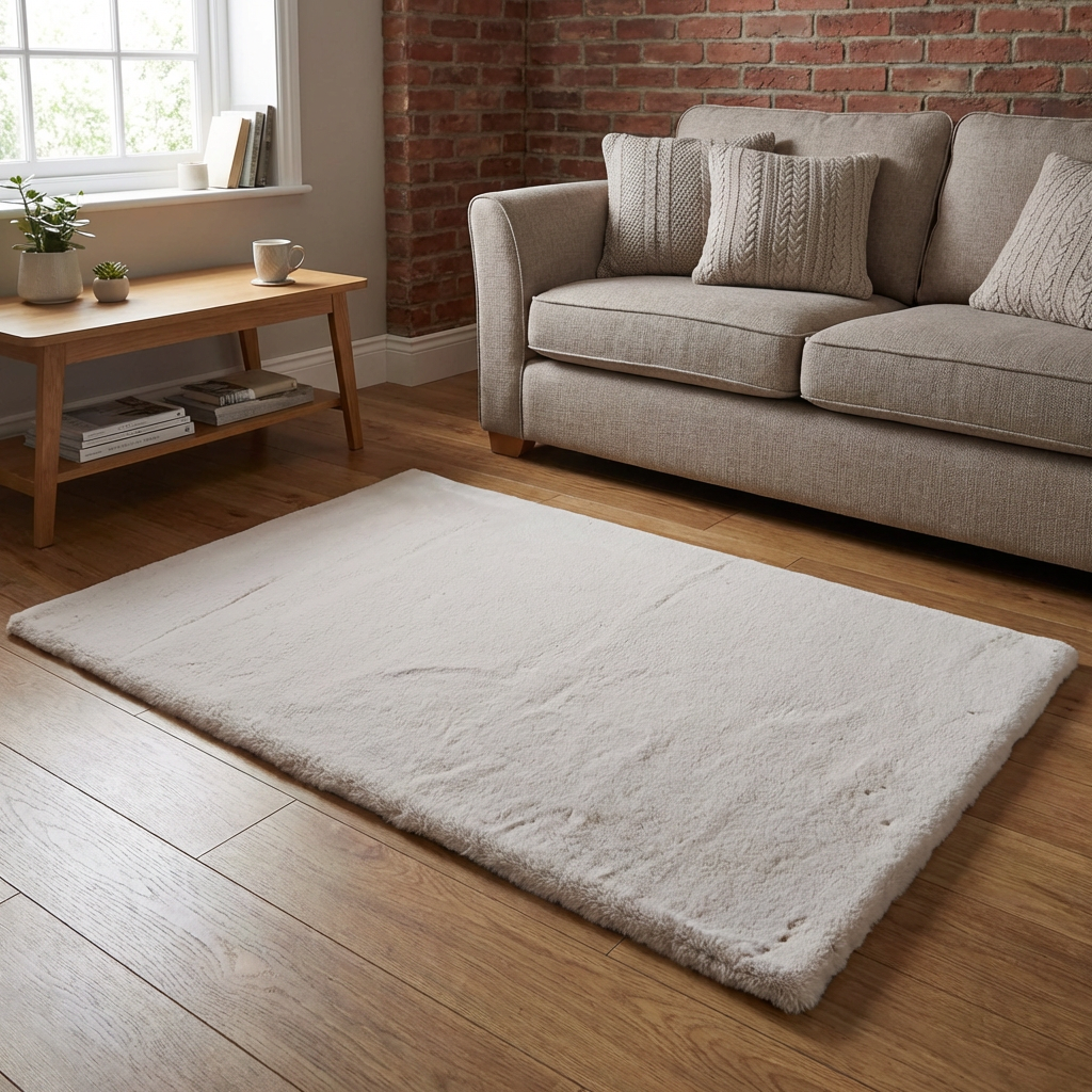 Luxe Natural Rabbit Faux Fur Rug Image 6