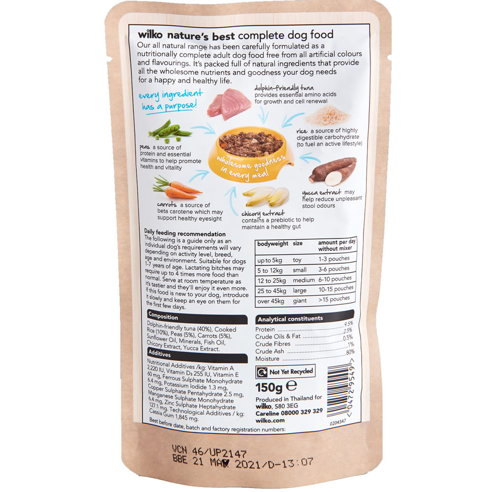 Wilko Nature's Best Tuna, Rice & Veg Complete Dog Food 150g Wilko