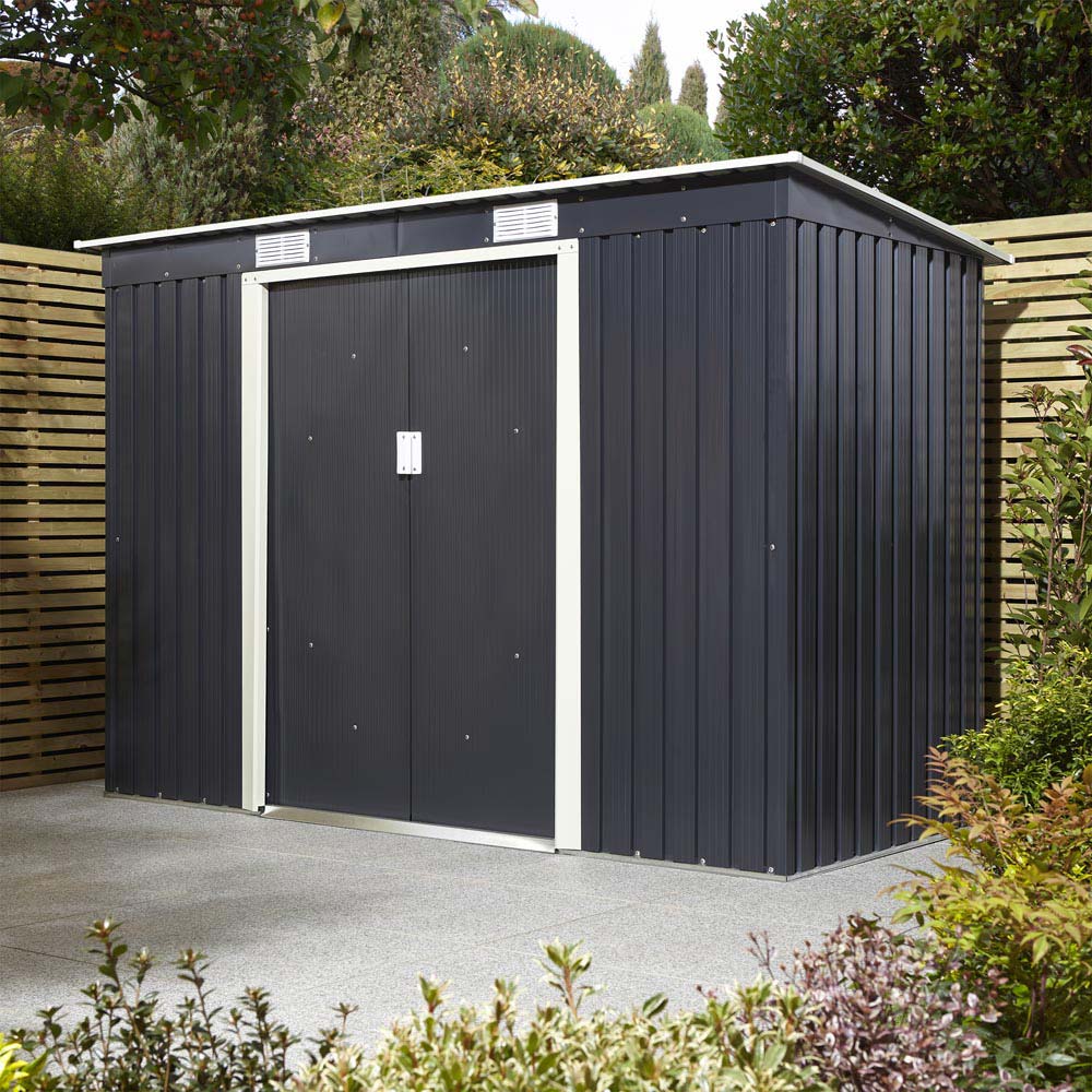 Rowlinson 8 x 4ft Dark Grey Trentvale Pent Metal Garden Shed Image 2