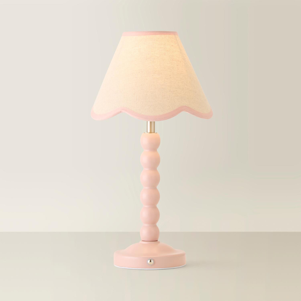 ValueLights Bobble Pink Scallop Shade Pink Wooden LED Table Lamp Image 5