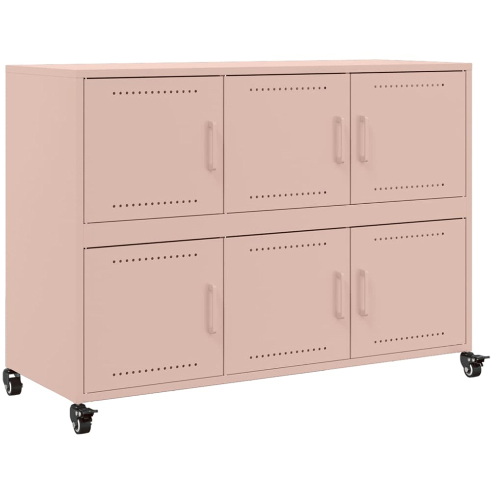 vidaXL 6 Door Pink Metal Sideboard with Wheels Image 2